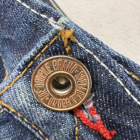 Under Two Flags Jeans Men's 30 Blue Selvedge Denim Dark Wash Whisker Button Fly - Picture 14 of 15